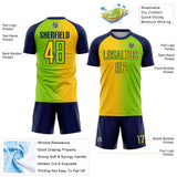 Custom Neon Green Yellow-Navy Sublimation Gradient Fashion Soccer Uniform Jersey