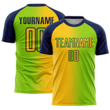 Custom Neon Green Yellow-Navy Sublimation Gradient Fashion Soccer Uniform Jersey