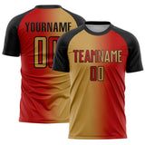 Custom Red Old Gold-Black Sublimation Gradient Fashion Soccer Uniform Jersey