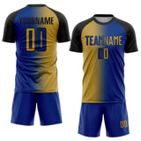 Custom Royal Old Gold-Black Sublimation Gradient Fashion Soccer Uniform Jersey