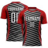 Custom Red White-Black Stripe Line Sublimation Soccer Uniform Jersey
