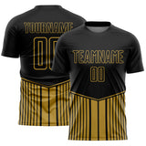 Custom Black Old Gold Stripe Line Sublimation Soccer Uniform Jersey