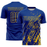 Custom Royal Yellow Splash Sublimation Soccer Uniform Jersey