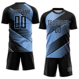 Custom Black Light Blue Line Sublimation Soccer Uniform Jersey