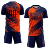 Custom Navy Orange Line Sublimation Soccer Uniform Jersey
