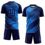 Custom Navy Powder Blue Line Sublimation Soccer Uniform Jersey