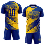 Custom Royal Yellow Line Sublimation Soccer Uniform Jersey