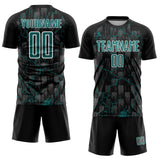 Custom Black Teal-White Lightning Sublimation Soccer Uniform Jersey