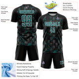 Custom Black Teal-White Lightning Sublimation Soccer Uniform Jersey