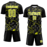 Custom Black Neon Yellow-White Lightning Sublimation Soccer Uniform Jersey
