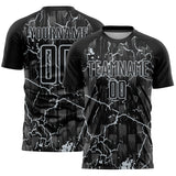 Custom Black Silver Lightning Sublimation Soccer Uniform Jersey