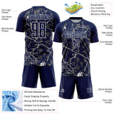 Custom Navy White Lightning Sublimation Soccer Uniform Jersey