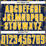 Custom Navy Gold-White Lightning Sublimation Soccer Uniform Jersey