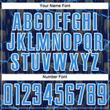 Custom Navy Powder Blue-White Lightning Sublimation Soccer Uniform Jersey