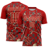 Custom Red Cream Lightning Sublimation Soccer Uniform Jersey