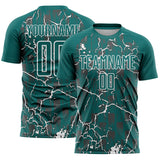 Custom Teal White Lightning Sublimation Soccer Uniform Jersey