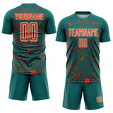 Custom Teal Orange-White Lightning Sublimation Soccer Uniform Jersey