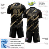 Custom Black Vegas Gold Abstract Fragment Art Splash Sublimation Soccer Uniform Jersey