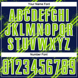 Custom Navy Neon Green-White Abstract Fragment Art Splash Sublimation Soccer Uniform Jersey