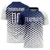 Custom White Navy Modern Polka Dot Sublimation Soccer Uniform Jersey