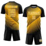Custom Black Gold-White Line Sublimation Soccer Uniform Jersey