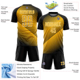 Custom Black Gold-White Line Sublimation Soccer Uniform Jersey