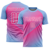 Custom Light Blue Pink-White Line Sublimation Soccer Uniform Jersey