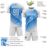 Custom White Powder Blue Line Sublimation Soccer Uniform Jersey