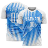 Custom White Powder Blue Line Sublimation Soccer Uniform Jersey