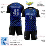 Custom Black Royal-White Lines Sublimation Soccer Uniform Jersey