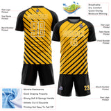 Custom Black Gold-White Lines Sublimation Soccer Uniform Jersey