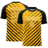 Custom Black Gold-White Lines Sublimation Soccer Uniform Jersey