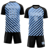 Custom Black Light Blue-White Lines Sublimation Soccer Uniform Jersey