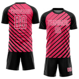 Custom Black Neon Pink-White Lines Sublimation Soccer Uniform Jersey