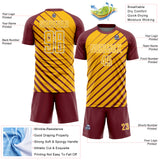 Custom Burgundy Gold-White Lines Sublimation Soccer Uniform Jersey