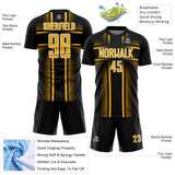 Custom Black Gold-White Lines Sublimation Soccer Uniform Jersey