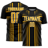 Custom Black Gold-White Lines Sublimation Soccer Uniform Jersey