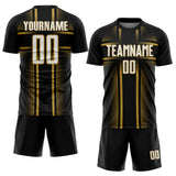 Custom Black White-Old Gold Lines Sublimation Soccer Uniform Jersey