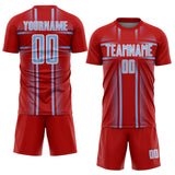 Custom Red Light Blue-White Lines Sublimation Soccer Uniform Jersey