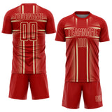 Custom Red Cream Lines Sublimation Soccer Uniform Jersey