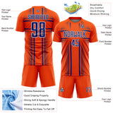Custom Orange Royal-White Lines Sublimation Soccer Uniform Jersey