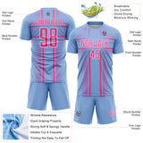 Custom Light Blue Pink-White Lines Sublimation Soccer Uniform Jersey