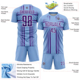 Custom Light Blue Purple-White Lines Sublimation Soccer Uniform Jersey