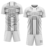 Custom White Steel Gray Lines Sublimation Soccer Uniform Jersey