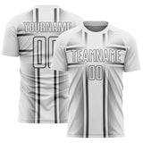 Custom White Steel Gray Lines Sublimation Soccer Uniform Jersey