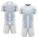 Custom White Light Blue Lines Sublimation Soccer Uniform Jersey