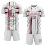 Custom White Burgundy Lines Sublimation Soccer Uniform Jersey