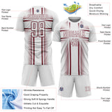 Custom White Burgundy Lines Sublimation Soccer Uniform Jersey