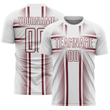 Custom White Burgundy Lines Sublimation Soccer Uniform Jersey