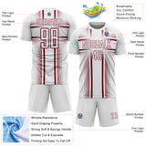 Custom White Crimson Lines Sublimation Soccer Uniform Jersey